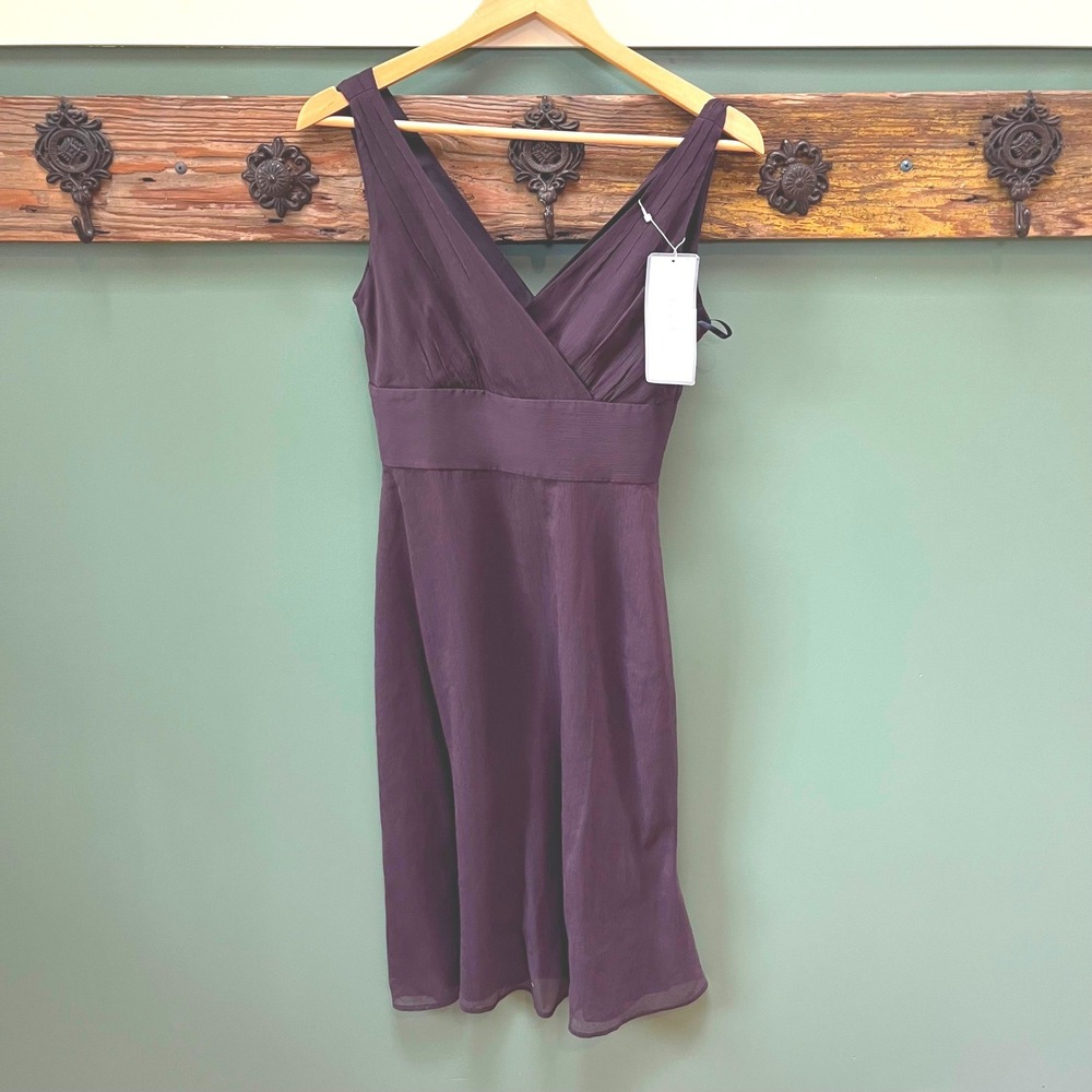J.Crew Womens Silk Chiffon V-Neck Empire Waist Dress Eggplant Purple 4 96454 NEW